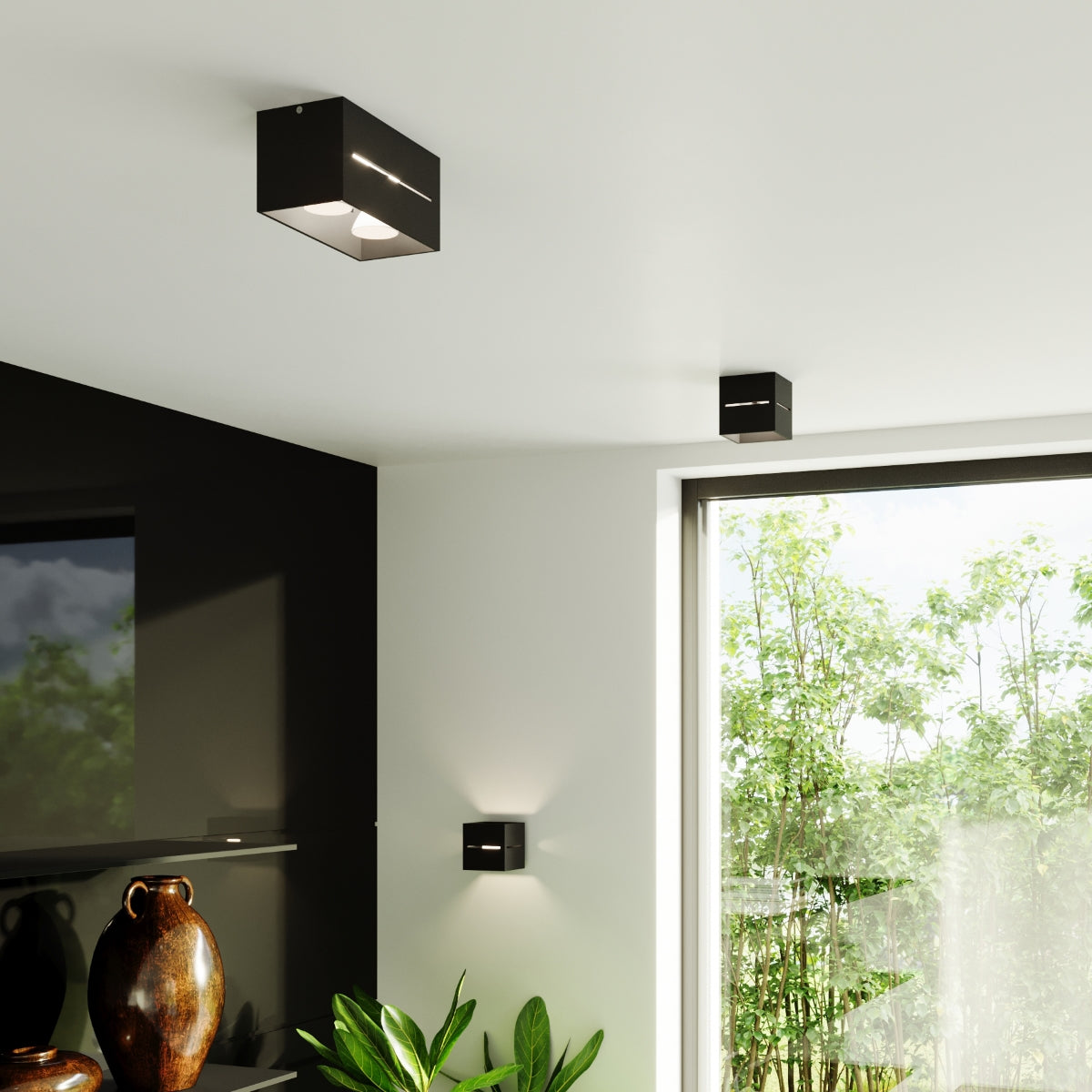 Black Open Cube Wall Light