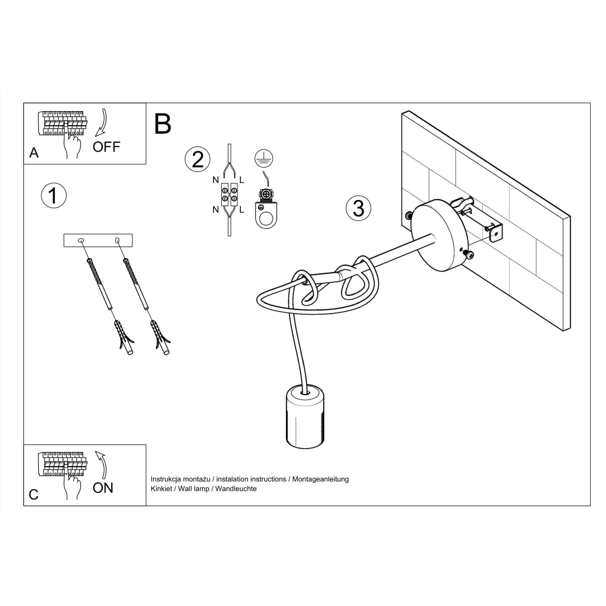 Black Coiled Cable Wall Light