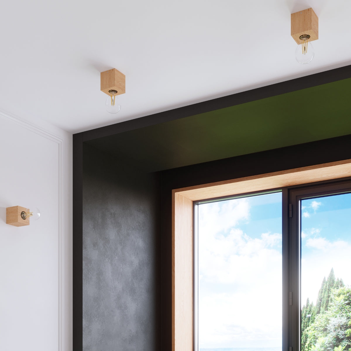 Natural Wood Square Wall Light