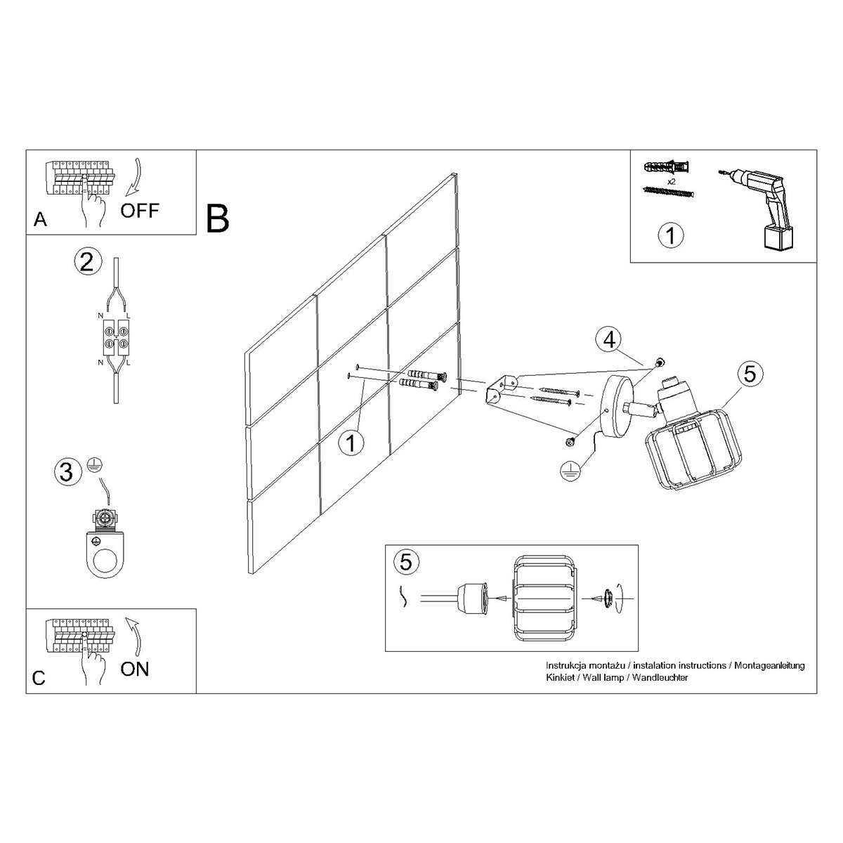 Adjustable LED Cage Wall Light Black