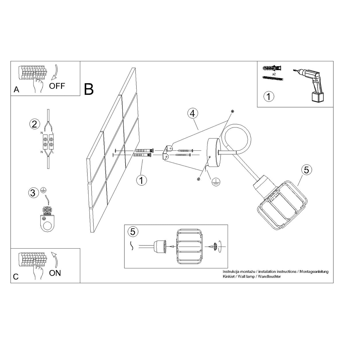 Applique Longue Cage Orientable LED Noire