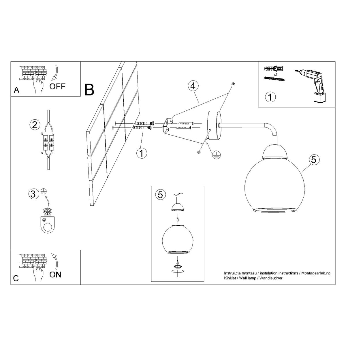 Black Smoked Glass Wall Bell Light