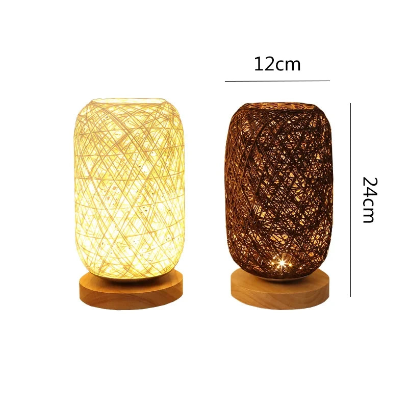 Lampe en Bois et Ficelle de Rotin Créative