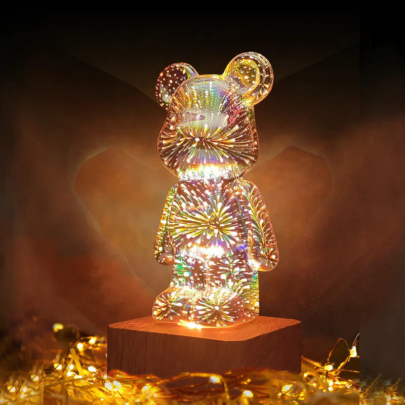 Lampe ours avec effet de feux d'artifice en 3D pour décoration intérieure.