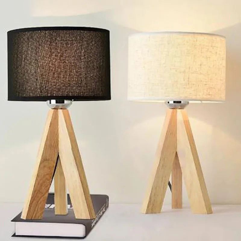 Lampe de Table en Bois avec Abat-jour en Tissu