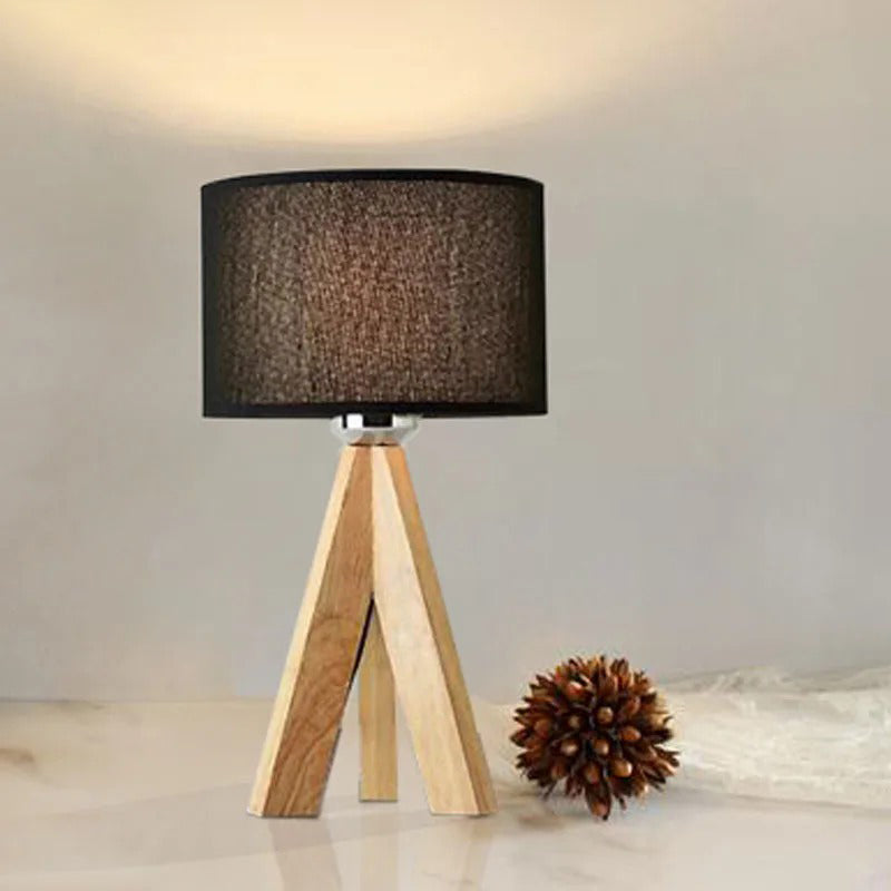 Lampe de Table en Bois avec Abat-jour en Tissu